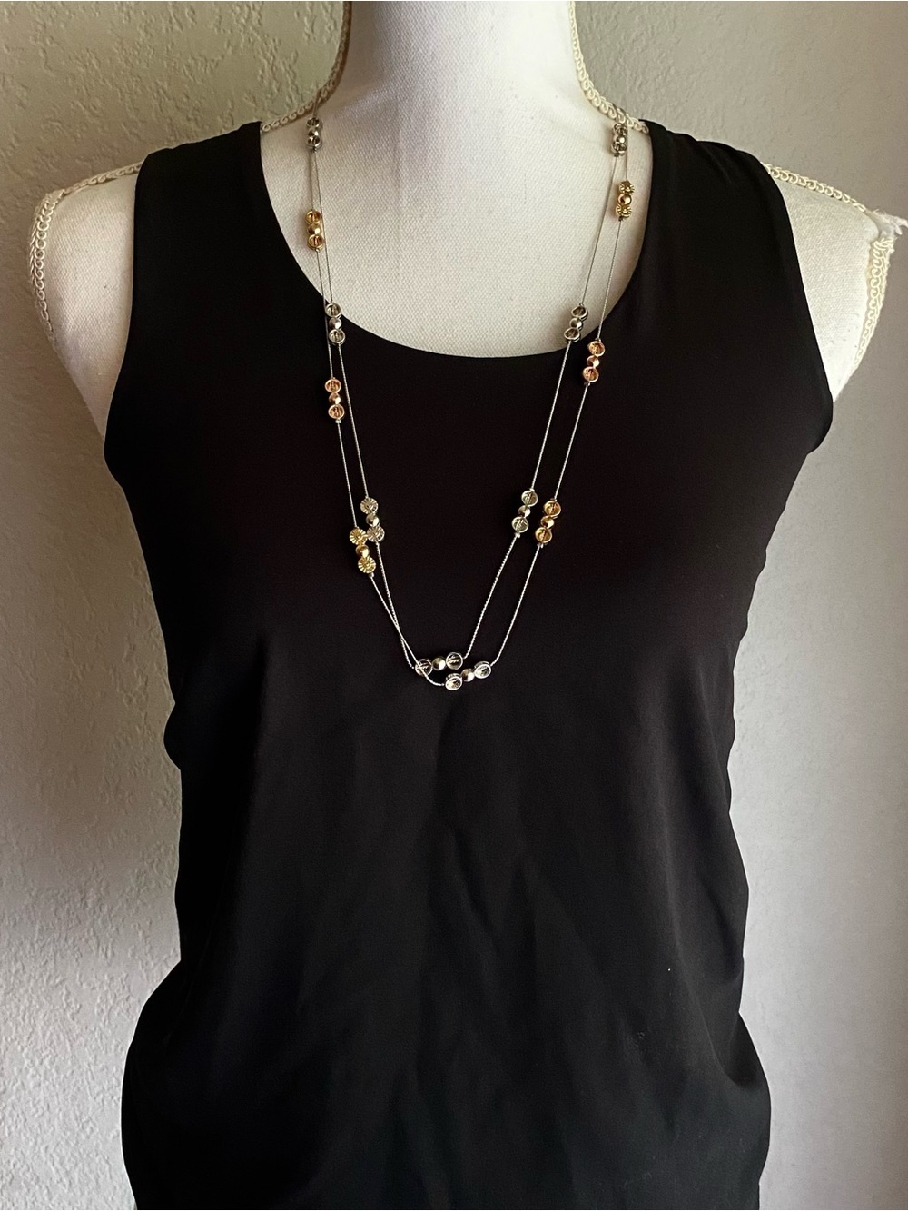 Two-Tone Bead Long Layered Necklace
